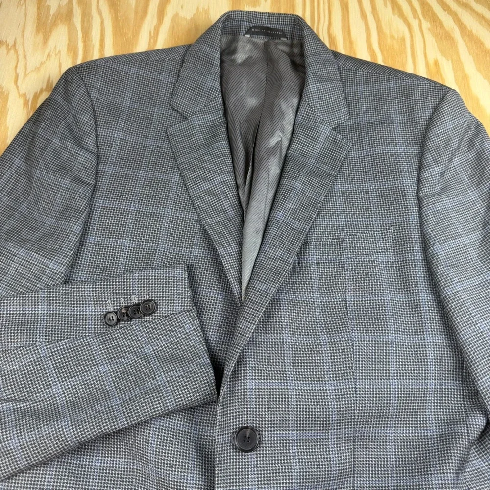 Hugo Boss Lanificio Tesse Biella James4 Men 38R Blazer Blue Grey Plaid Italian
